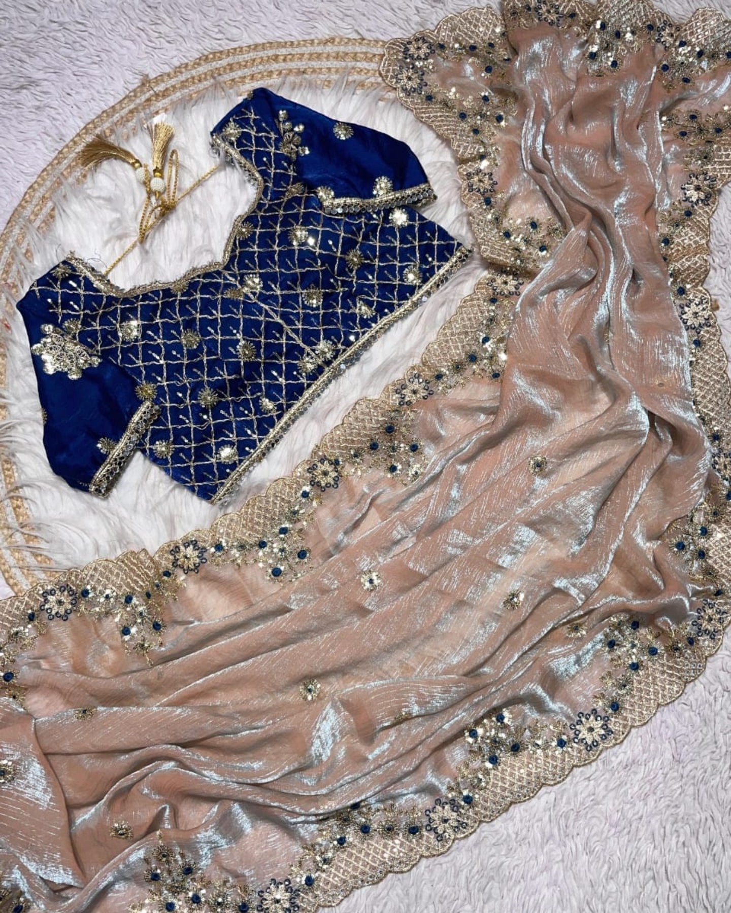 Designer Red , Blue , Green & Purple Silk Embroidery Work Saree With Blouse