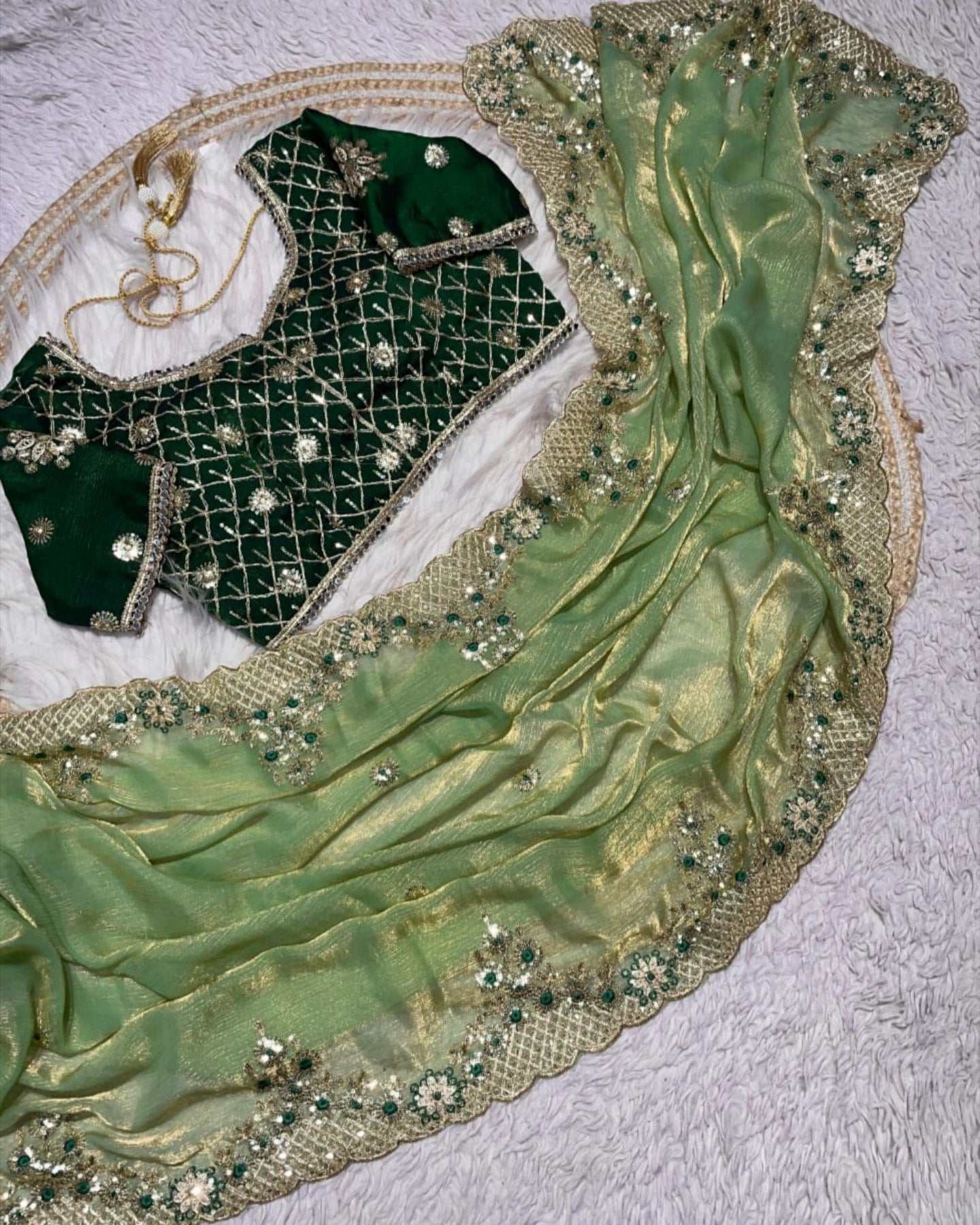 Designer Red , Blue , Green & Purple Silk Embroidery Work Saree With Blouse