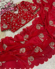 Designer Multi Satin Silk Embroidery Work Saree With Blouse