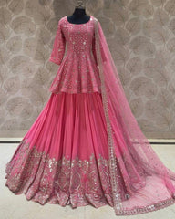 Ready To Wear Salmon Pink Soft Georgette Embroidery Work Lehenga Choli With Dupatta