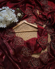 Maroon Red Silk Sequence Work Saree With Blouse