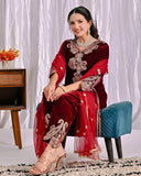 Exclusive Red Velvet Embroidery Work Salwar Suit With Dupatta