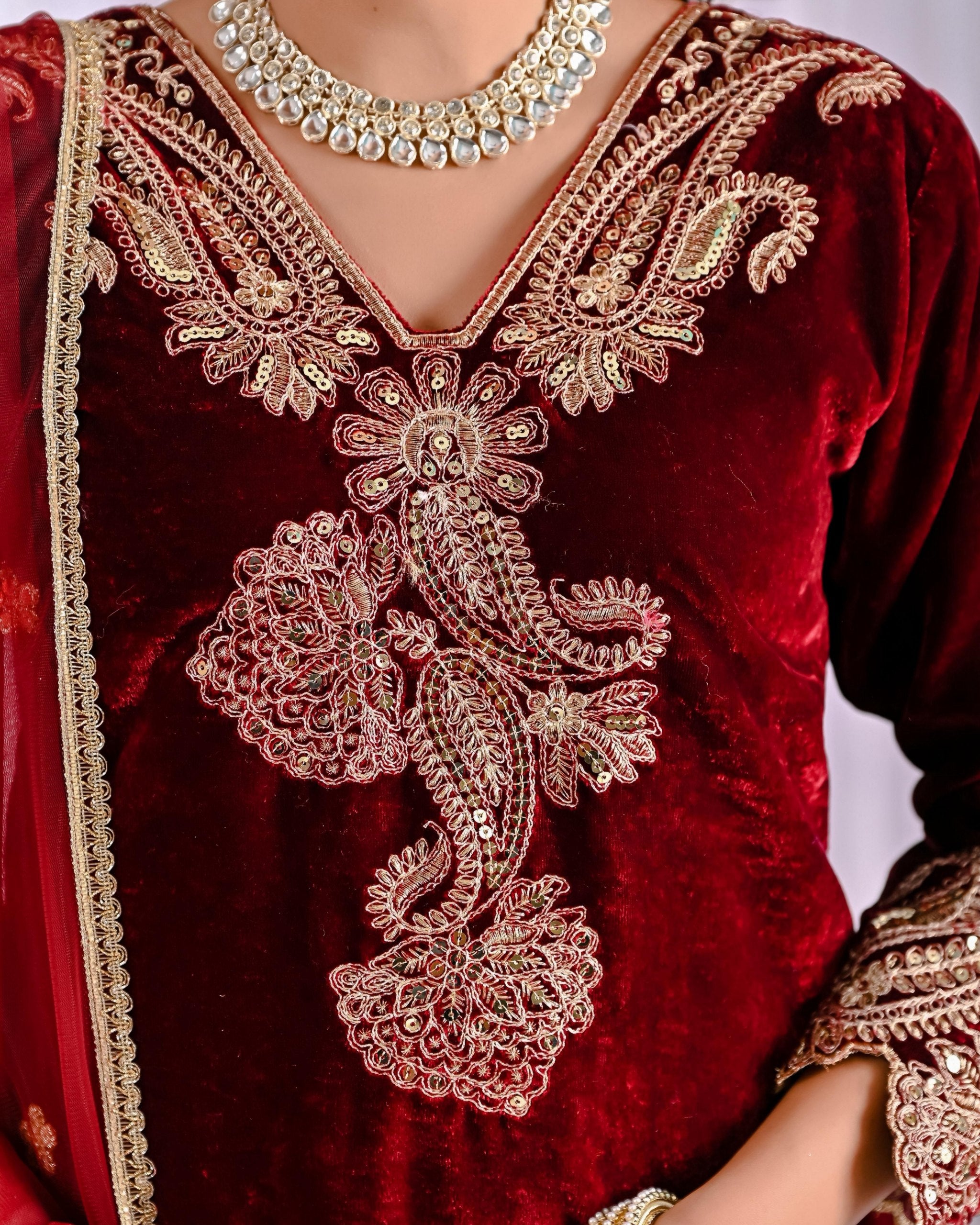 Exclusive Red Velvet Embroidery Work Salwar Suit With Dupatta
