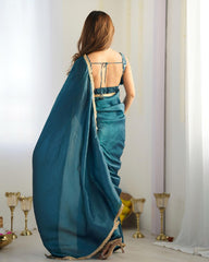 Blue , Rani And Onion Tissue Silk Sequence Work Saree With Blouse