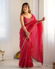 Blue , Rani And Onion Tissue Silk Sequence Work Saree With Blouse