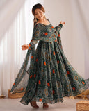 Premium Green , Pink , Red & Blue Chiffon Printed Anarkali Suit With Dupatta