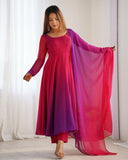 Premium Dark Pink Soft Georgette Lace Work Anarkali Suit With Dupatta
