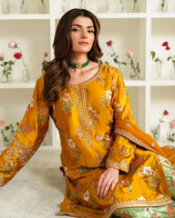 Exclusive Yellow & Green Crep Silk Embroidery Work Farshi Suit With Dupatta