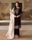 Exclusive Brown Velvet Embroidery Work Pakistani Suit With Dupatta