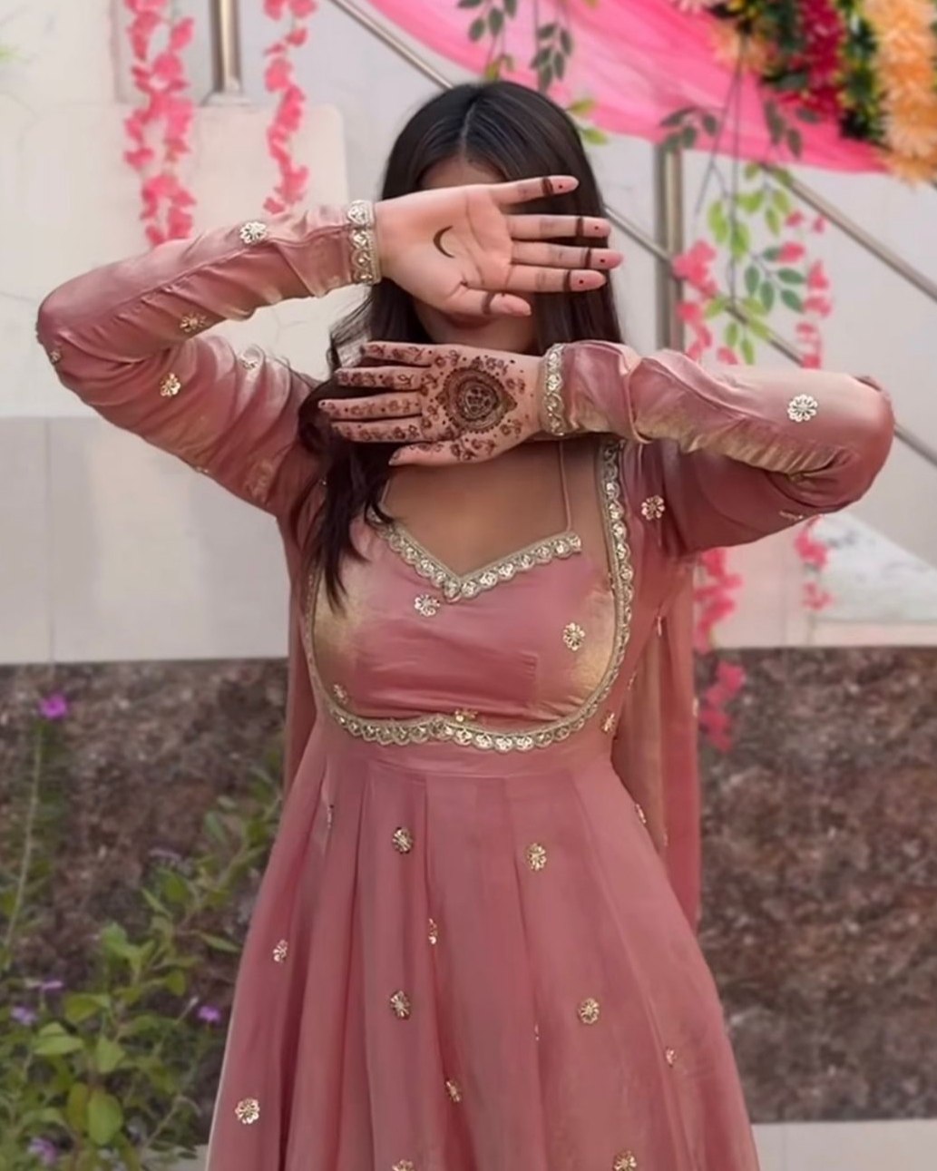 Exclusive Peach Silk Embroidery Work Anarkali Gown With Dupatta