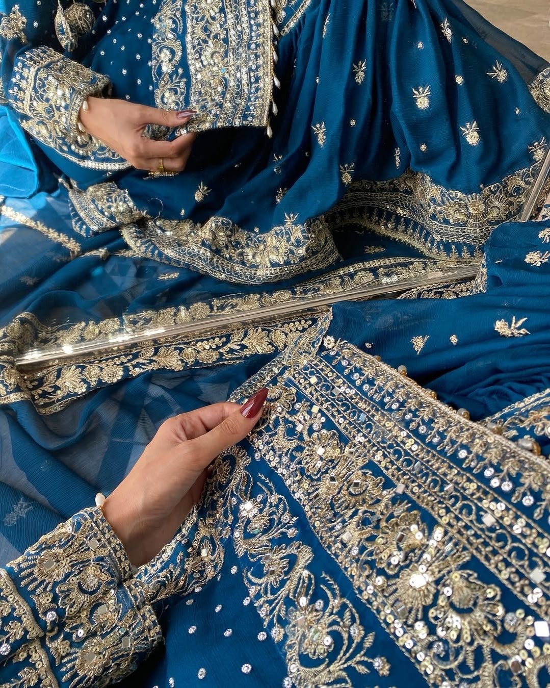 Exclusive Blue Georgette Embroidery Work Gharara Suit With Dupatta