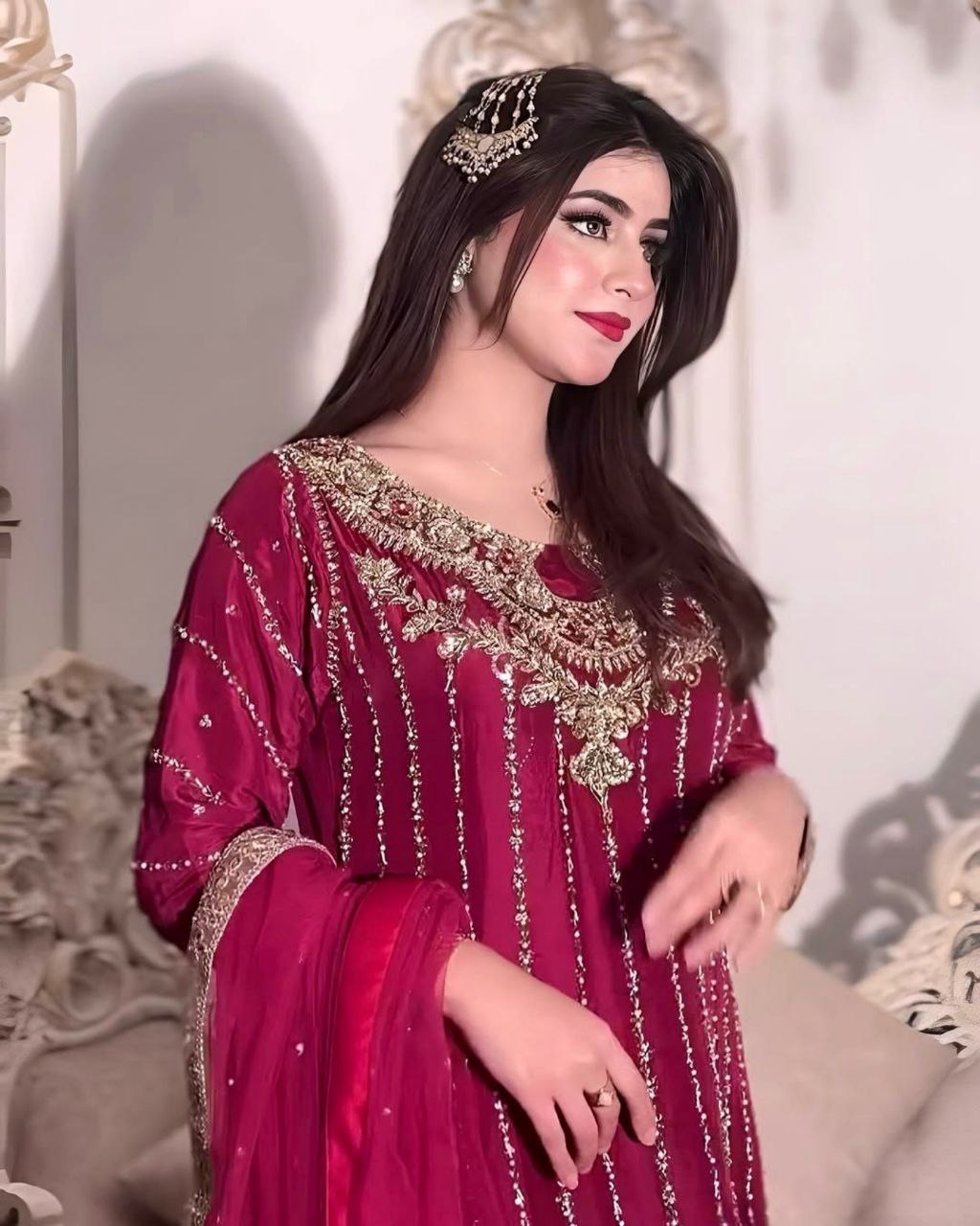 Ready To Wear Multi Chinon Silk Embroidery Work Pakistani Suit With Dupatta