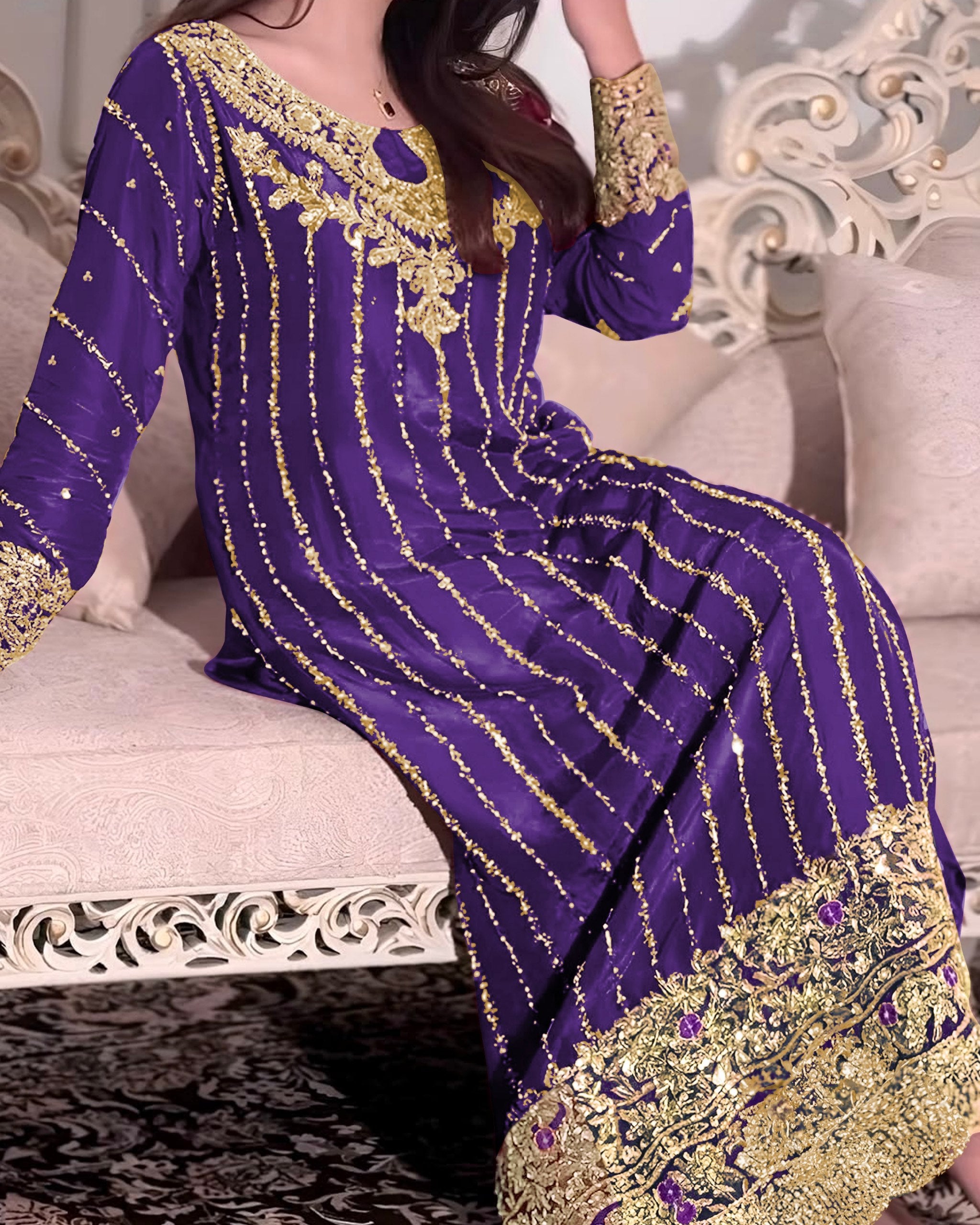 Ready To Wear Multi Chinon Silk Embroidery Work Pakistani Suit With Dupatta