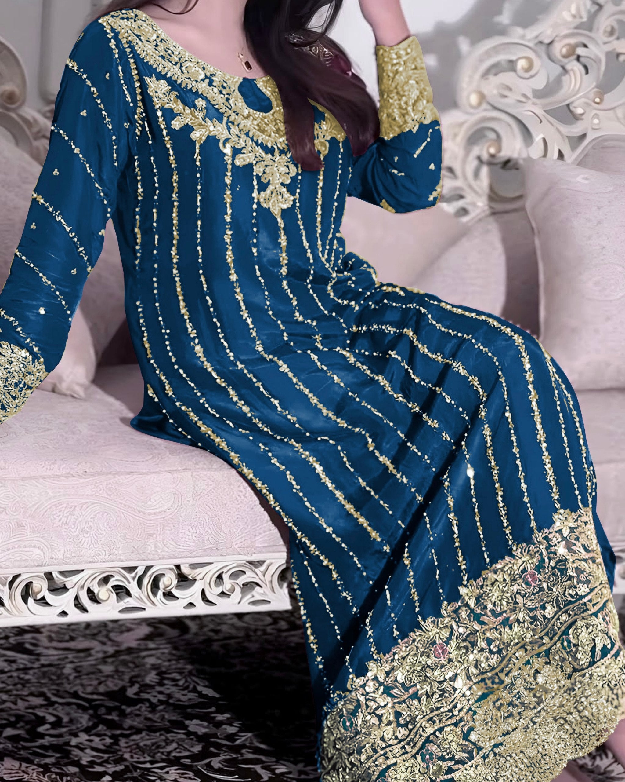 Ready To Wear Multi Chinon Silk Embroidery Work Pakistani Suit With Dupatta