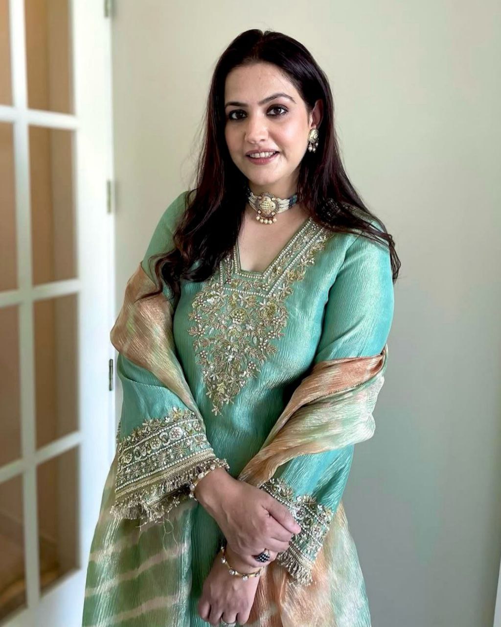 Sea Green Silk Embroidery Work Salwar Suit With Dupatta
