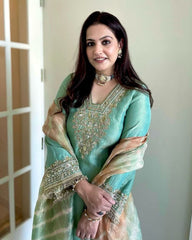 Sea Green Silk Embroidery Work Salwar Suit With Dupatta