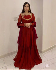Ready To Wear Red Soft Georgette Sequence Work Anarkali Gown With Dupatta