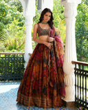 Exclusive Red Organza Printed Lehenga Choli With Dupatta