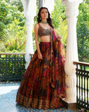 Exclusive Red Organza Printed Lehenga Choli With Dupatta