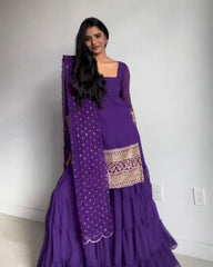 Festive Special Pure Georgette Sequence Work Sharara Suit With Dupatta