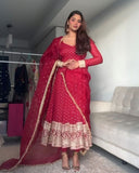 Red Georgette Embroidery Work Anarkali Suit With Dupatta