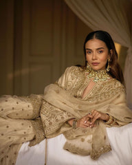 Ivory Chinon Silk Sequence Work Palazo Suit With Dupatta