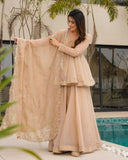 Exclusive Red & Beige Organza Embroidered Sharara Suit With Dupatta