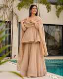 Exclusive Red & Beige Organza Embroidered Sharara Suit With Dupatta