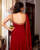 Exclusive Red Georgette Embroidered Nayra-Cut Suit With Dupatta