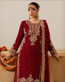 Designer Maroon Soft Georgette Embroidery Work Palazo Suit With Dupatta