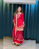 Ready To Wear Pink Soft Georgette Embroidery Work Gharara Suit With Dupatta