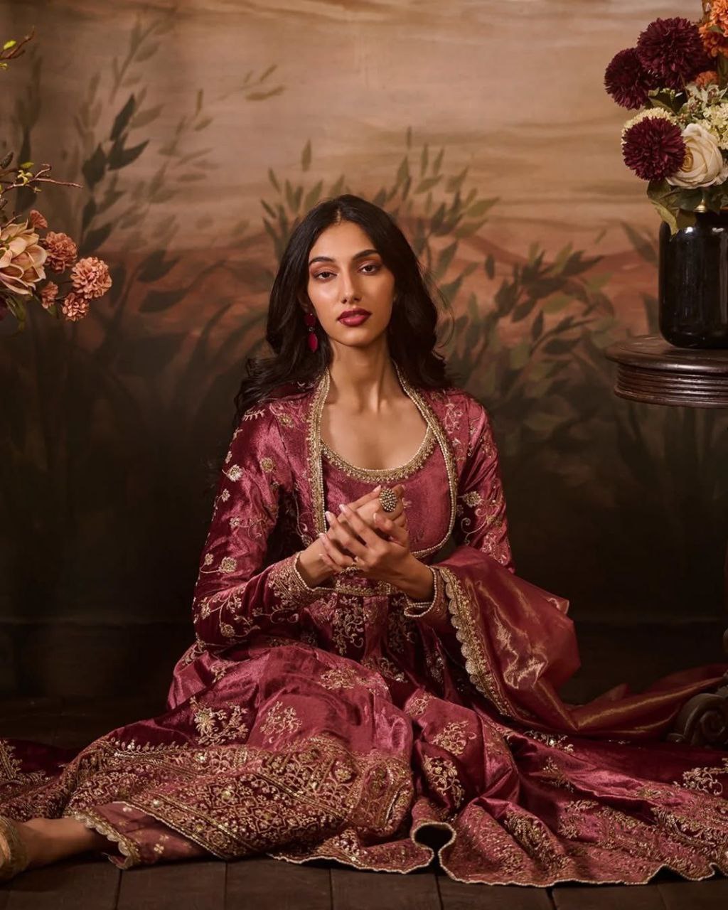 Ready To Wear Mauve Satin Silk Embroidery Work Anarkali Suit With Dupatta