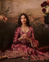 Ready To Wear Mauve Satin Silk Embroidery Work Anarkali Suit With Dupatta