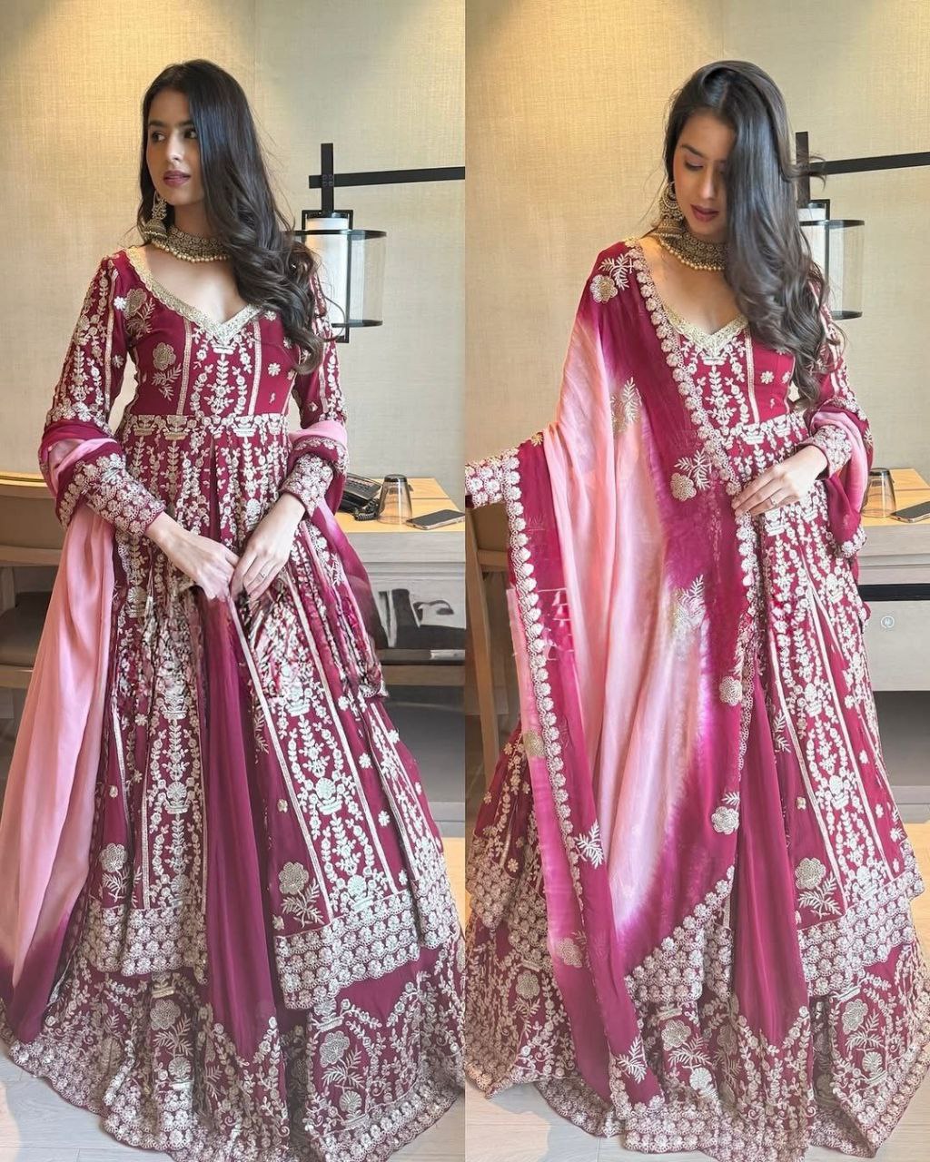 Designer Mauve Soft Georgette Embroidery Work Anarkali Lehenga With Dupatta