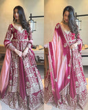 Designer Mauve Soft Georgette Embroidery Work Anarkali Lehenga With Dupatta