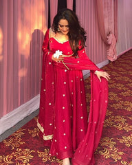 Exclusive Pink Fendy Silk Embroidery Work Anarkali Gown With Dupatta