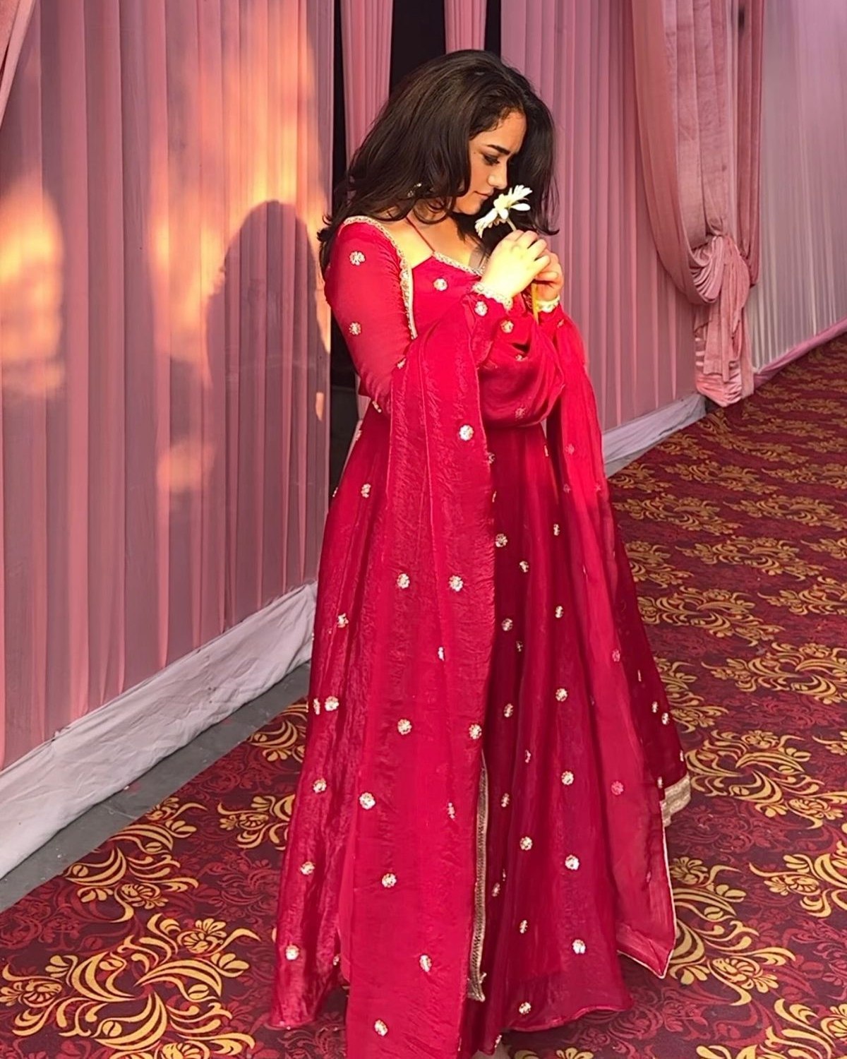 Exclusive Pink Fendy Silk Embroidery Work Anarkali Gown With Dupatta