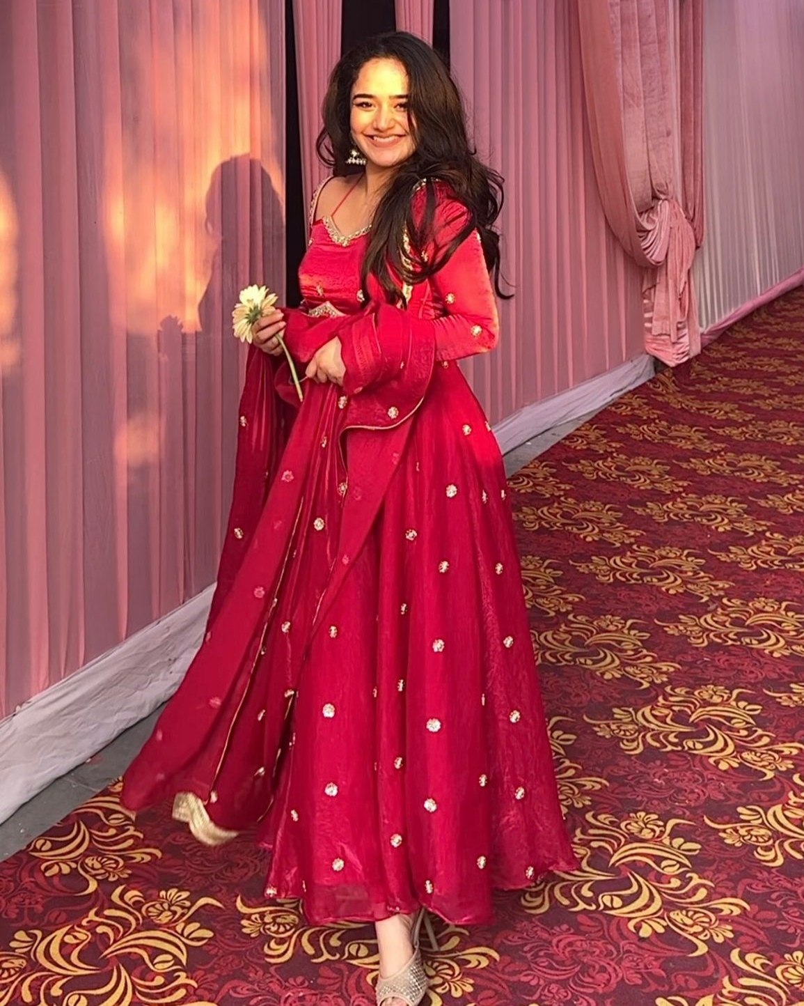 Exclusive Pink Fendy Silk Embroidery Work Anarkali Gown With Dupatta