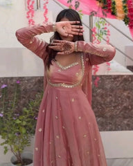 Exclusive Peach Fendy Sequence Work Anarkali Gown With Dupatta
