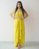 Corn Yellow Crep Embroidery Work Dhoti With Blouse And Koti
