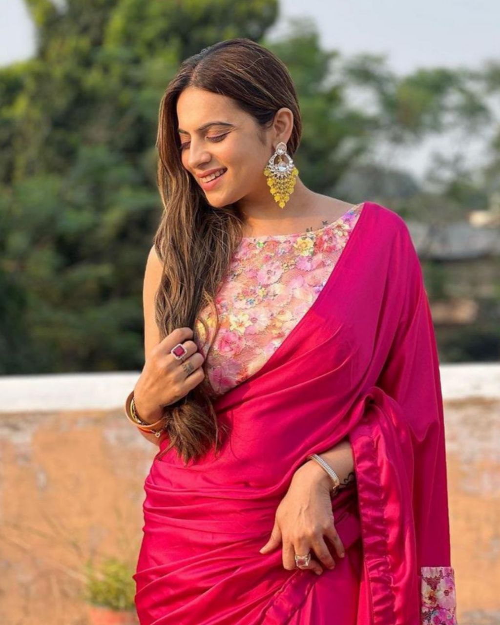 Pink Silk Digital Print Work Saree With Blouse