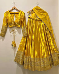Green & Yellow Heavy Silk Hand Work Lehenga Choli With Dupatta