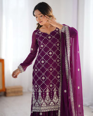 Wine Soft Georgette Sequence Work Lehenga Choli With Dupatta