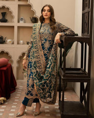 Blue Soft Georgette Embroidery Work Pakistani Suit With Dupatta