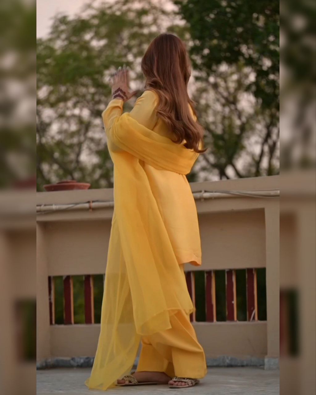 White & Yellow Soft Georgette Thread Work Farshi Suit With Dupatta