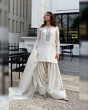White & Yellow Soft Georgette Thread Work Farshi Suit With Dupatta