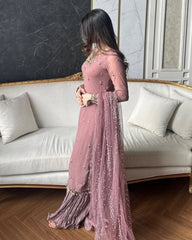 Mauve Soft Georgette Sequence Work Palazo Suit With Dupatta