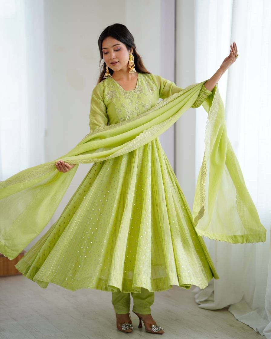 Ready To Wear Silk Embroidery Work Anarkali Suit With Dupatta