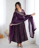 Designer Purple Silk Embroidery Work Anarkali Suit With Dupatta