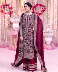 Ready To Wear Red & Rani Pink Silk Embroidery Work Pakistani Suit With Dupatta